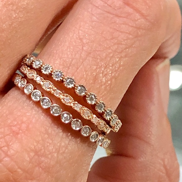 14k Rose Gold Diamond Wedding Stacking Band Ring - Picture 5 of 7